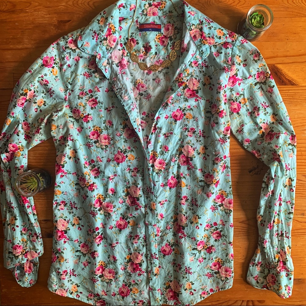 Floral Cotton Button Down Shirt